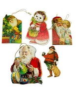 Victorian Die Cut Gold Trim Santa Christmas Ornaments Cat Lot of 5 3.5 i... - £15.79 GBP