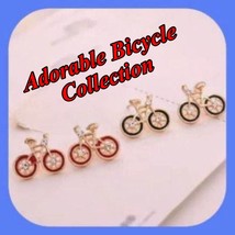 Absolutely Adorable Whimsical Enamel Bicycle Rhinestone Collection Stud Earrings - £6.39 GBP