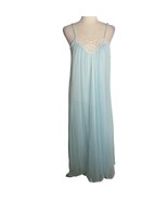 Vintage 70s Nylon Nightgown M Blue Pullover Lined Spaghetti Straps Low Back - £24.30 GBP