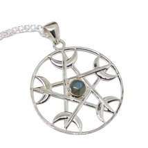 Goddess Pentacle Labradorite Pendant Gemstone Necklace 925 Sterling Silver &amp; Box - £34.95 GBP