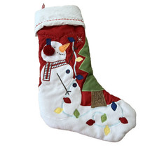 Pottery Barn Kids Snowman with Lights Quilted Christmas Stocking Red NO Monogram - $18.99