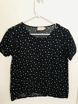 Nation Ltd Black &amp; White Polka Dot Satin Short Sleeve T-Shirt Size XS Top - £18.47 GBP
