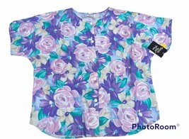 VTG Booth Bay Floral Short Sleeve Button Up Shirt Women&#39;s Size 18 USA Mo... - $18.57