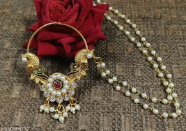 Ensemble de bijoux indiens Kundan Meena bague narine nez nu plaqué or - $74.00 MXN