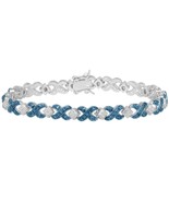 XOXO Tennis Bracelet with Simulated Blue Diamond White Gold Plated Brass... - $373.96