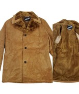 Vintage 70s Mens Corduroy Rancher Over Coat Sz M Tall Faux Fur Lined Tan... - £115.10 GBP