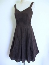 Talbots Brown Embroidered Sundress 10 Straps Lace Applique Pleats Fit &amp; ... - $44.99