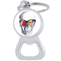 Skull with Sunglasses Bottle Opener Keychain - Metal Beer Bar Tool Key Ring - £8.41 GBP