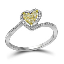 10kt White Gold Womens Round Yellow Color Enhanced Diamond Heart Ring 1/... - $250.00