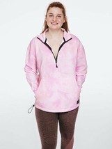 L Victoria&#39;s Secret PINK Tie Dye Knit Sweatshirt Pullover Qtr Zip Front Pocket - £23.72 GBP