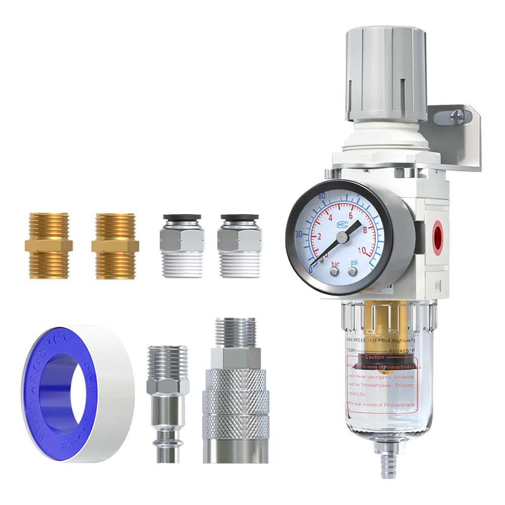 Airzoe 1/4&quot;Npt Air Filter Regulator Combo Piggyback,5 Micron, 150 Psi Gauge - $31.99