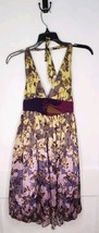 Size XS Marciano Floral Watercolor Silk Halter Dress Green / Purple - $28.05