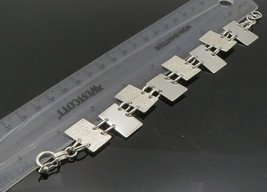 925 Sterling Silver - Vintage Shiny Textured Square Link Chain Bracelet - BT9014 - £70.59 GBP