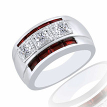 ValentineÃÂs Day Simulated Ruby & Diamond 3-Stone Ring 14k White Gold Plated - £60.87 GBP