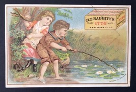 Antique Victorian Trade Card B.T. Babbitt&#39;s Soap Children Fishing Hatch Litho - £9.14 GBP