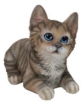 Lifelike Adorable Sitting Gray Brown Tabby Feline Kitten Cat Pet Pal Fig... - $27.99