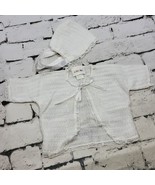 Vintage ChildWise Baby Sweater W/ Matching Bonnet Hat White Cardigan Lac... - $11.88