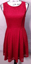 City Triangles Mini Dress Womens Medium Red Lace Floral Nylon Lined Keyhole Back - £19.59 GBP