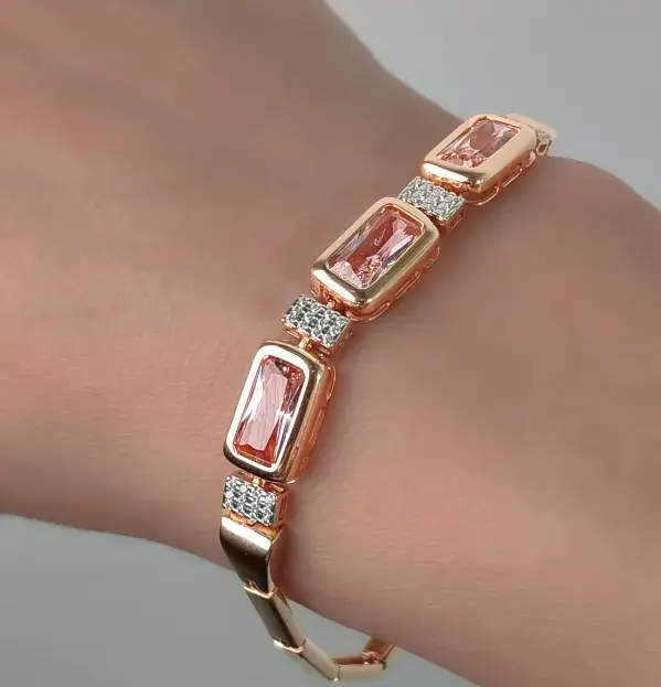 Women&#39;s bracelet silver 925, gold jewelry silver with morganite and cubi... - $179.00