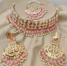 Kundan Jadau Earrings Tikka Jewelry Set Latest Limited Jadau Quantity baby pink - £29.68 GBP