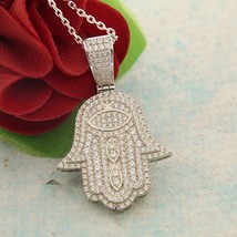 14k White Gold Over Lucky Hamsa Hand Cluster Pendant Gift 0.50 Ct Round Cut CZ - £49.26 GBP
