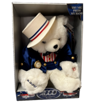 Patriotic Plush Musical Bear 2000 Americana Edition White Red And Blue With Hat - £15.67 GBP
