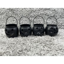 4 Hosley USA Halloween Metal Pumpkin Tea Light Holder Jack o Lantern Black - $28.42