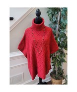 LOFT Sweater Poncho Women M/L Red Turtleneck Knit Pullover Warm Winter Top - $55.40 CAD