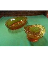 Beautiful Amber Glass Mini TOP HAT Toothpick Holder &amp; Oval DISH  - £11.54 GBP