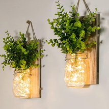 Rustic Wall Sconces, Mason Jar Sconces, Farmhouse Home Decor, LED Fairy ... - $32.08