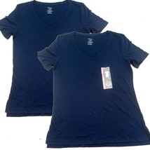 2 PACK Super Soft Navy Blue Essential V-neck Tee T-Shirt Short Sleeve - £12.98 GBP