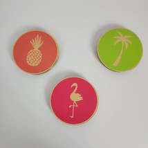 Set of 3 Decorative Kitchen Coasters Multicolor w/ Gold Trim Tropical Cardboard - $11.30