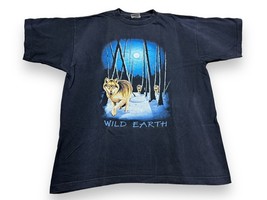 Vtg 90s Wild Earth Wolf Forest Black Graphic T Shirt Animal Human-i-tees XL - $26.24