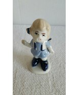 Vintage Ceramic Porcelain Blue and White Figurine Little Girl Waving Goo... - $91.78 MXN