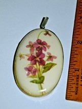 Vintage 925 Sterling Silver Hand Decorated Porcelain Pendant. - £23.66 GBP