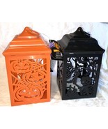 LIGHT UP LANTERNS Orange Black set of 2 HALLOWEEN PLASTIC 7&quot; - £15.48 GBP