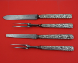 Antique Engraved by Tiffany and Co Sterling Silver Steak Carving Set HH WS 4pc - £552.14 GBP