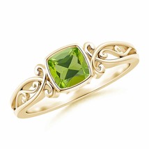 Angara Natural 5mm Peridot Ring in 14K Yellow Gold (Ring Size: 10) - £397.42 GBP