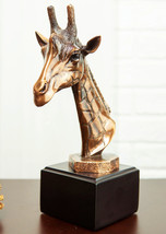 Wild Safari Giraffe Head Bust Electroplated Bronze Finish Statue With Base - $44.95
