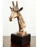 Wild Safari Giraffe Head Bust Electroplated Bronze Finish Statue With Base - $61.44 CAD