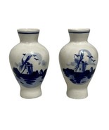 Vtg Delft Blue Miniature Porcelain Bud Vase Lot Handpainted Windmill Flo... - $17.10