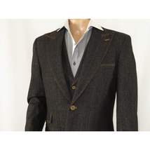 Men Denim Suit Royal Diamond 3 Piece vested Wide Leg Pleated Pants Den2 black image 5