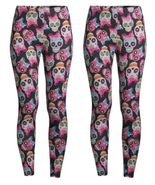 2 Sugar Skull Print Ankle Leggings Day of the Dead Pants Colorful Junior... - £6.68 GBP