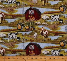 Cotton Sheep Lambs Horses Cows Animals Farmer Fabric Print by the Yard D364.46 - £9.37 GBP