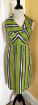 EMIL RUTENBERG Green/Black Stripe Sleeveless Linen Blend Empire Waist Dr... - $24.40