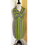 EMIL RUTENBERG Green/Black Stripe Sleeveless Linen Blend Empire Waist Dr... - $451.10 MXN
