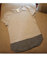 Womens XS H&amp;M Gray T Shirt w Black White Gingham Checkered Bottom Worn Big - £11.45 GBP