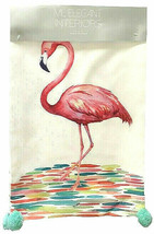 Flamingo Table Runner 13x72&quot; Pom Pom Trim Tropical Beach Summer Cottage ... - $41.46