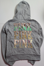 Victoria&#39;s Secret PINK Rainbow Sequin Bling Full Zip Hoodie Gray Size La... - $110.00