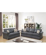 Tulcea 2-Piece Sofa Set in Charcoal Glossy Polyfiber with 2 Accent Pillows - $1,199.00